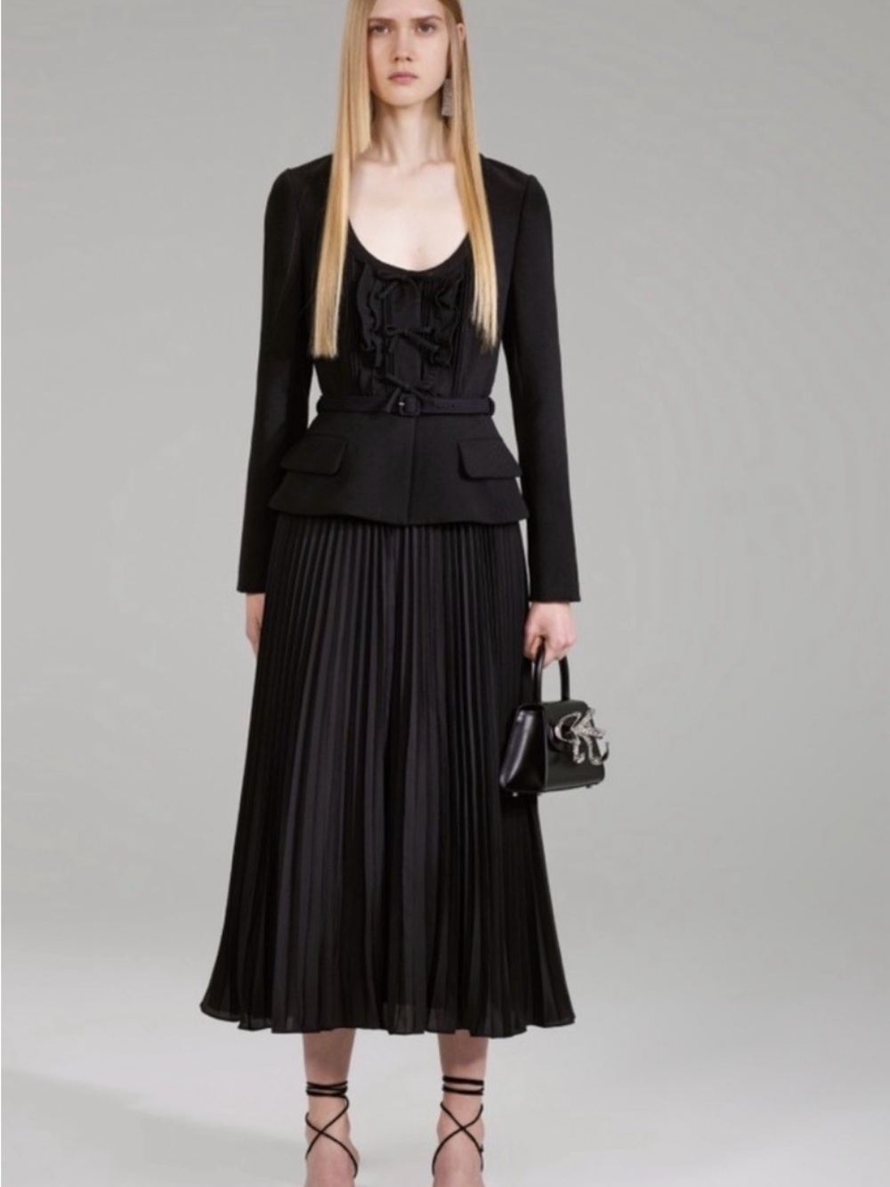 Self-Portrait Black Pleated Crepe Dress